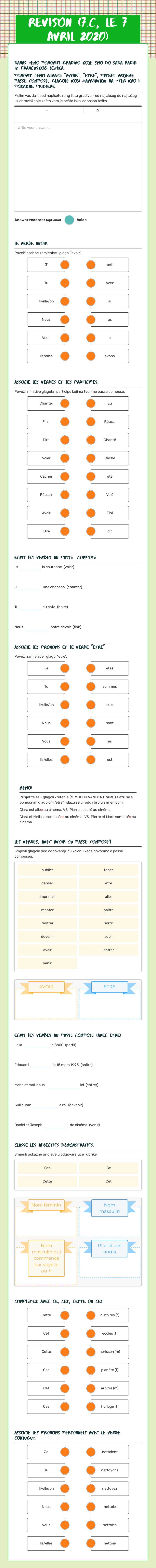 revison (7.C, LE 7 AVRIL 2020) worksheet preview image