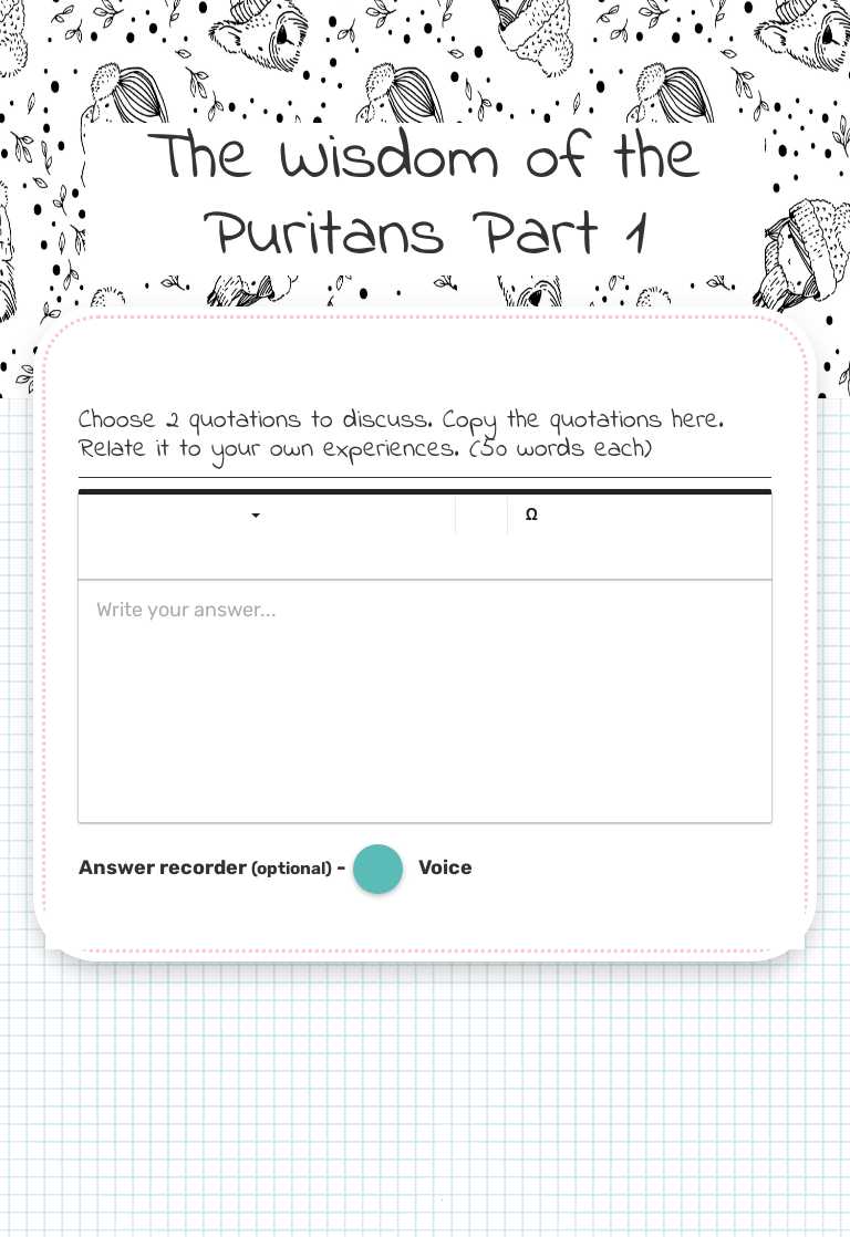 The Wisdom of the Puritans Part 1 worksheet preview image