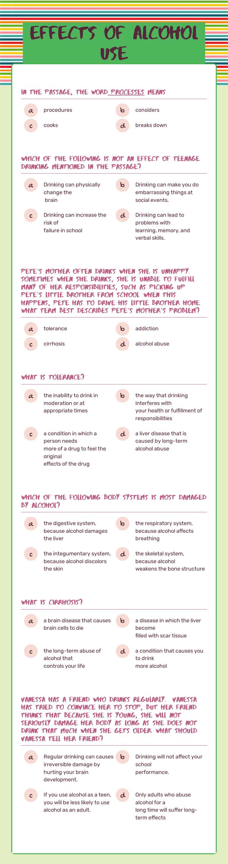 Effects of Alcohol Use worksheet preview image