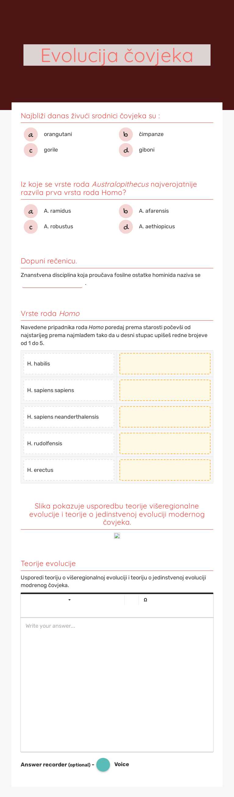 Evolucija čovjeka Grade 12 worksheet preview