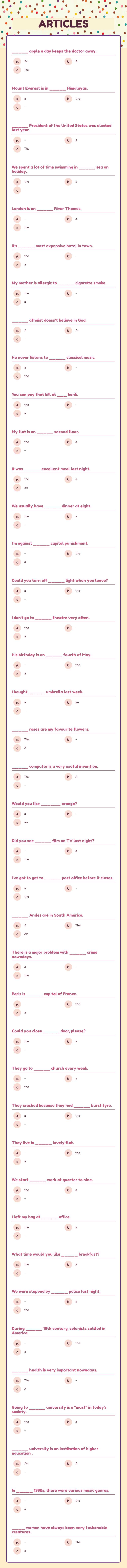 ARTICLES Grade 10 worksheet preview