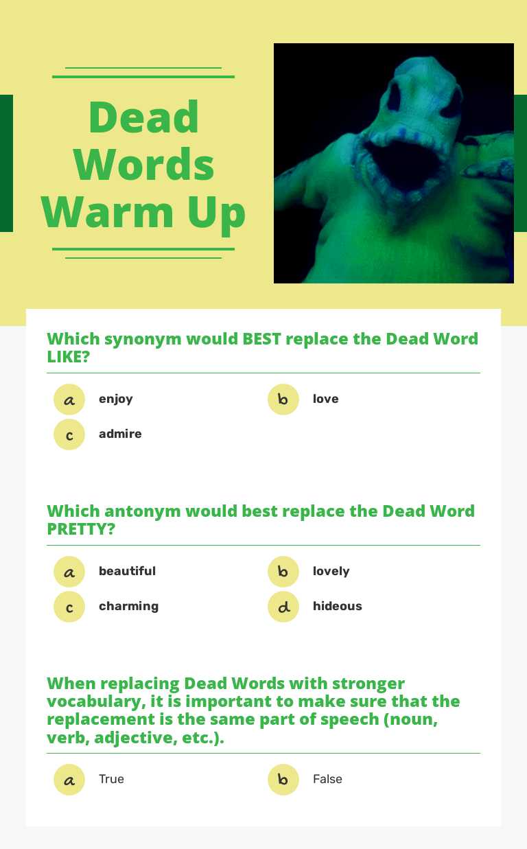Dead Words Warm Up worksheet preview image