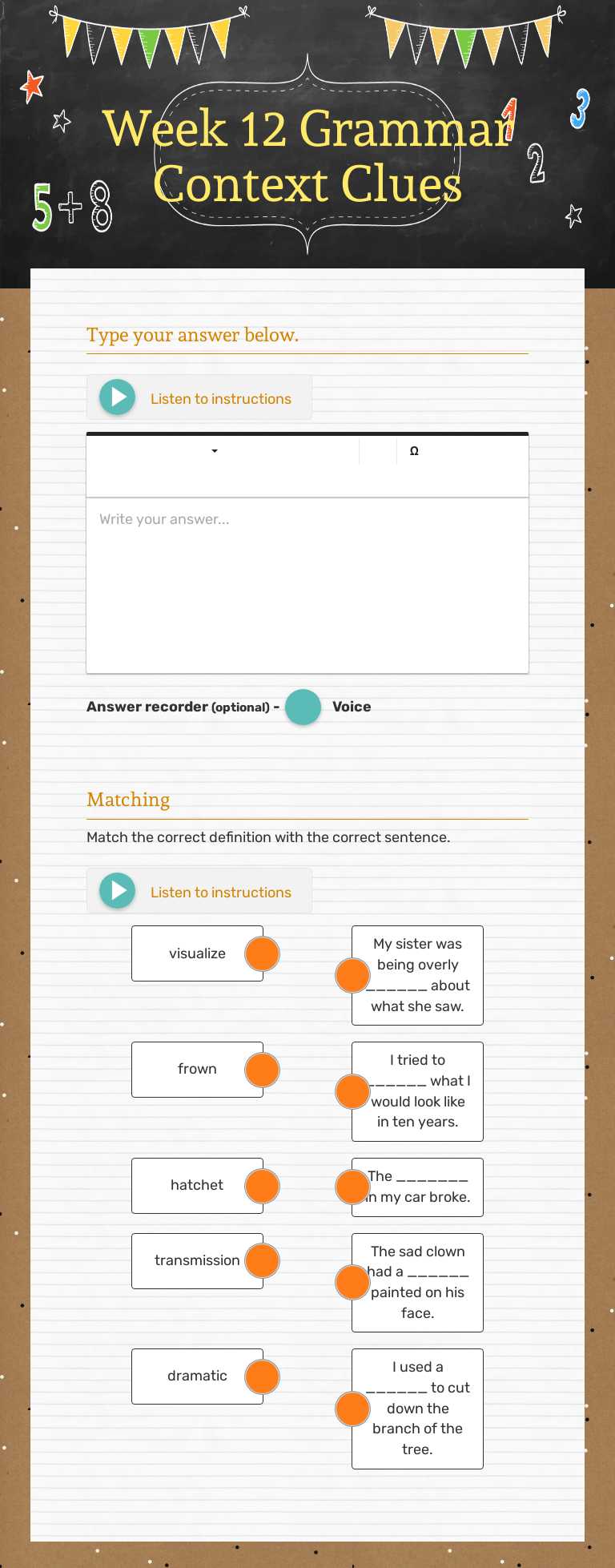 Week 12 Grammar Context Clues worksheet preview image