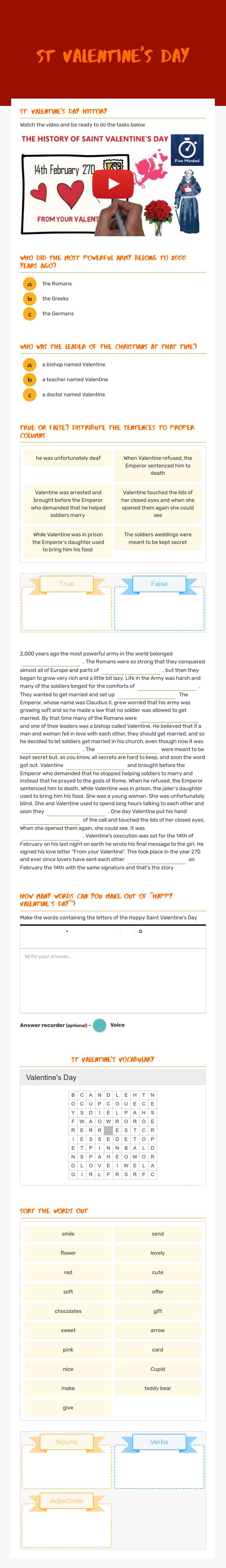 St Valentine's day worksheet preview image