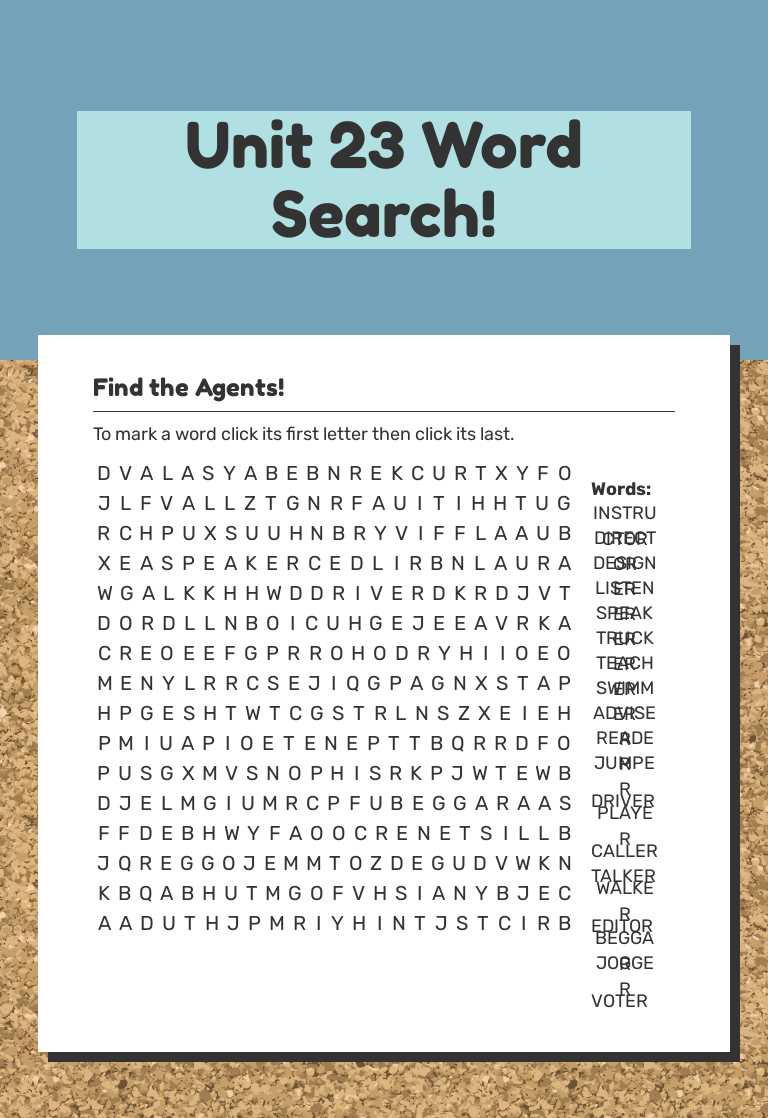 Unit 23 Word Search! Grade 3 worksheet preview