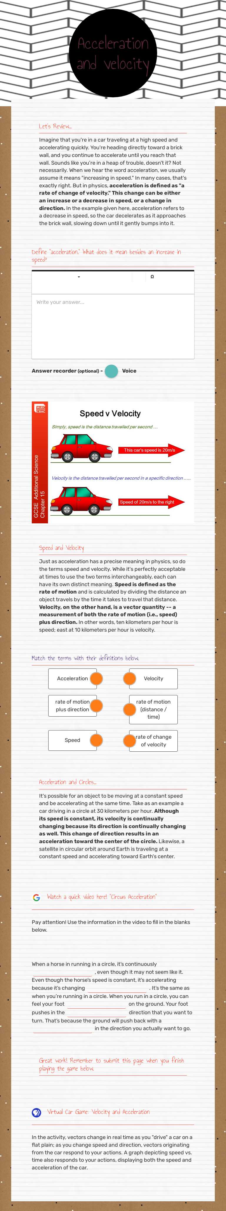 Acceleration and velocity worksheet preview image