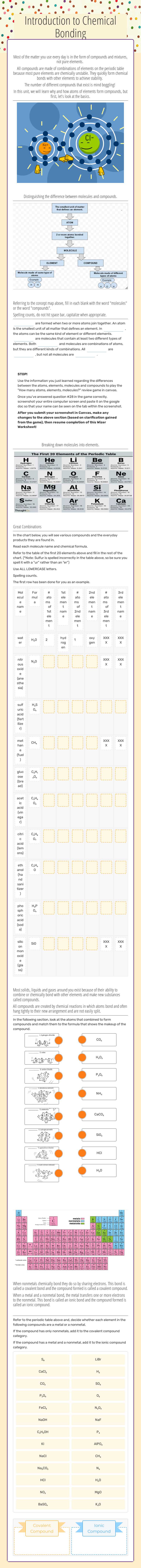Introduction to Chemical Bonding Grade 9 worksheet preview