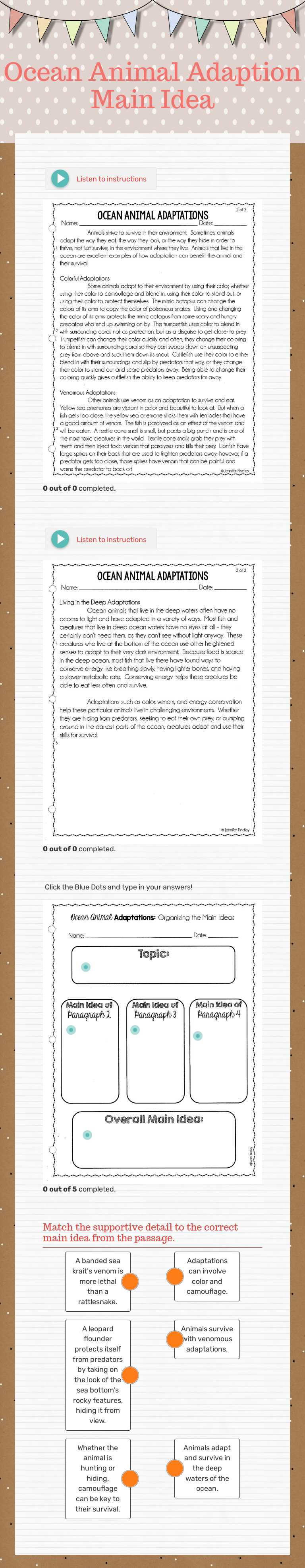 Ocean Animal Adaption
Main Idea Grade 4 worksheet preview