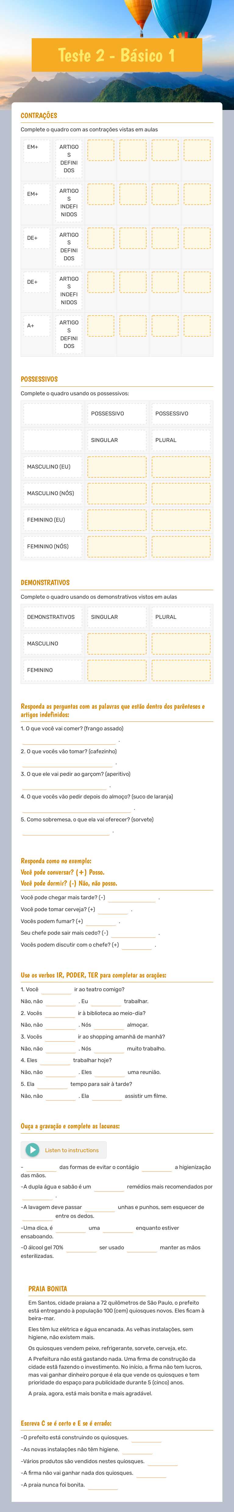 Teste 2 - Básico 1 worksheet preview image