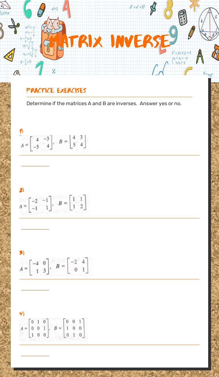 Matrix Inverse worksheet preview image