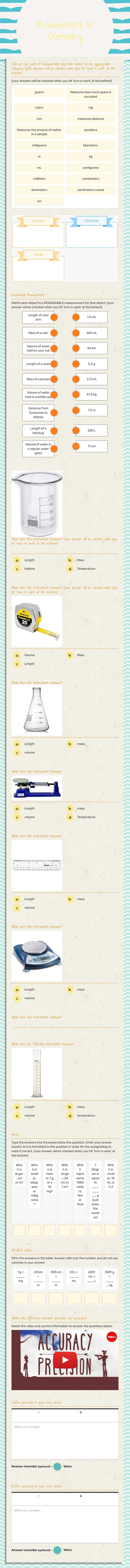Measurement in Chemistry worksheet preview image