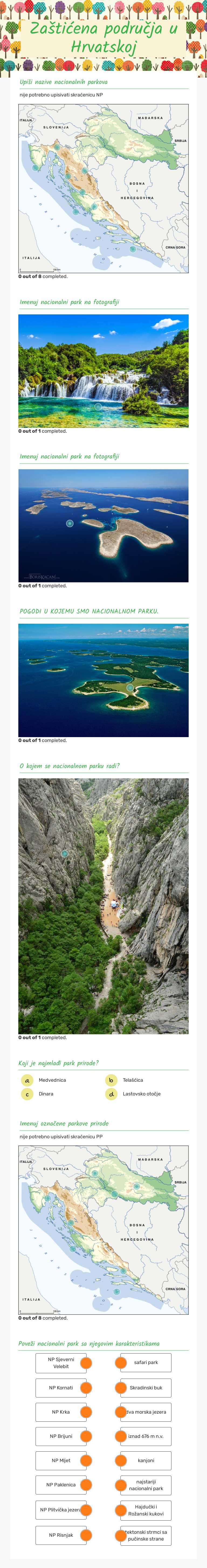 Zaštićena područja u Hrvatskoj worksheet preview image