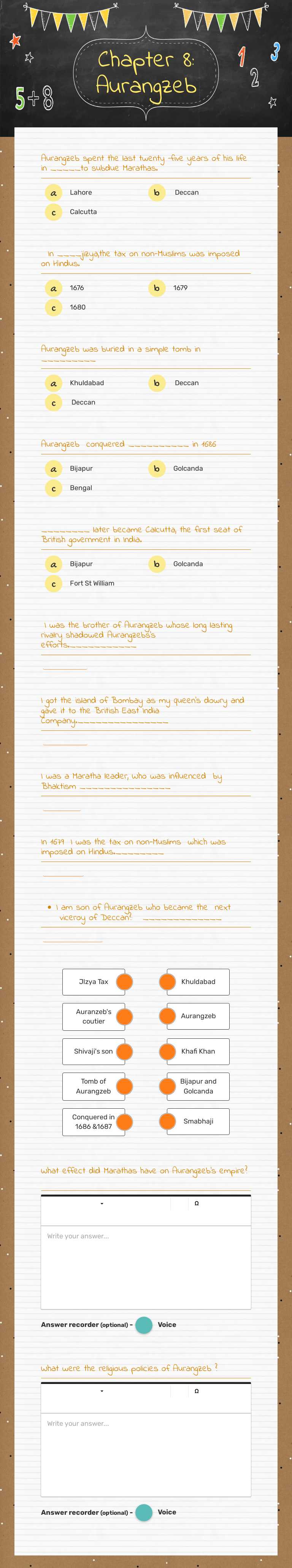 Chapter 8: Aurangzeb worksheet preview image