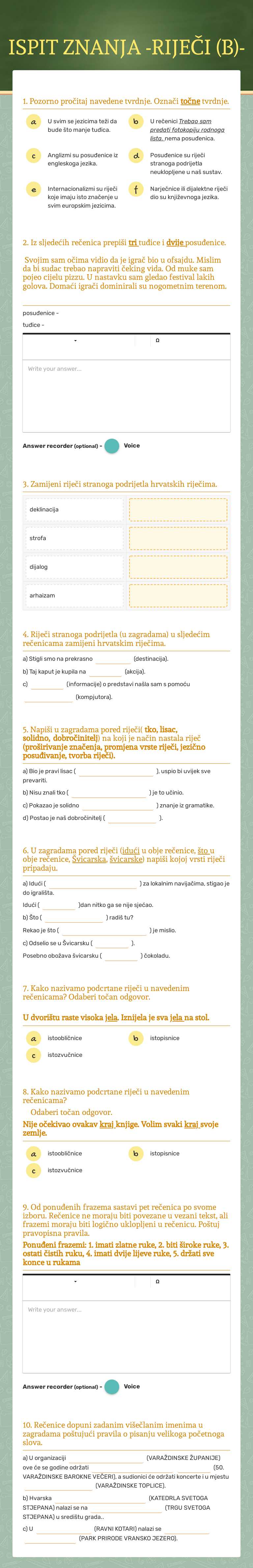 ISPIT ZNANJA -RIJEČI (B)- worksheet preview image
