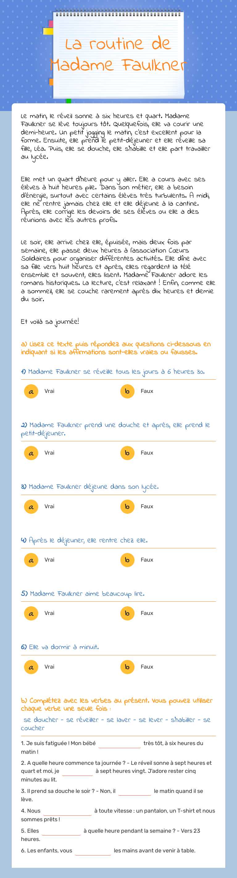 La routine de Madame Faulkner Grade 8 worksheet preview