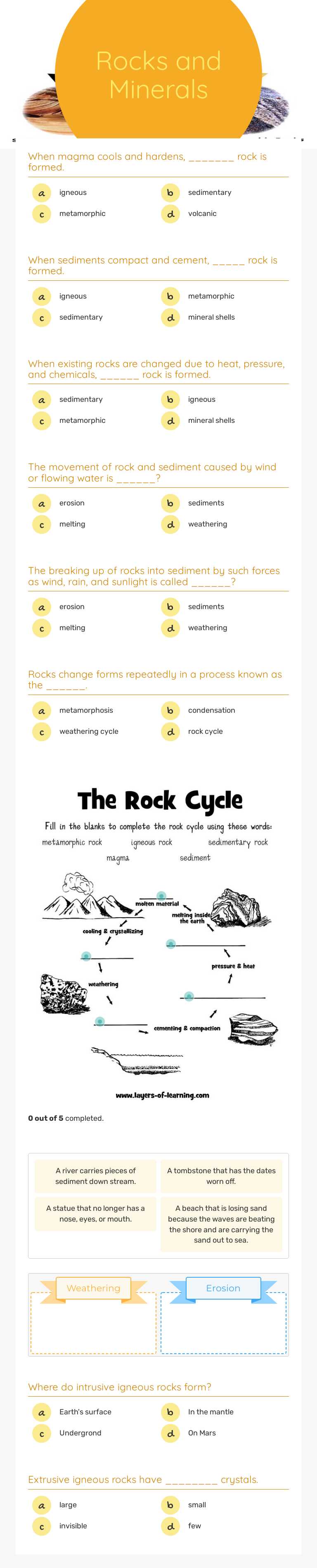 Rocks and Minerals Grade 6 worksheet preview