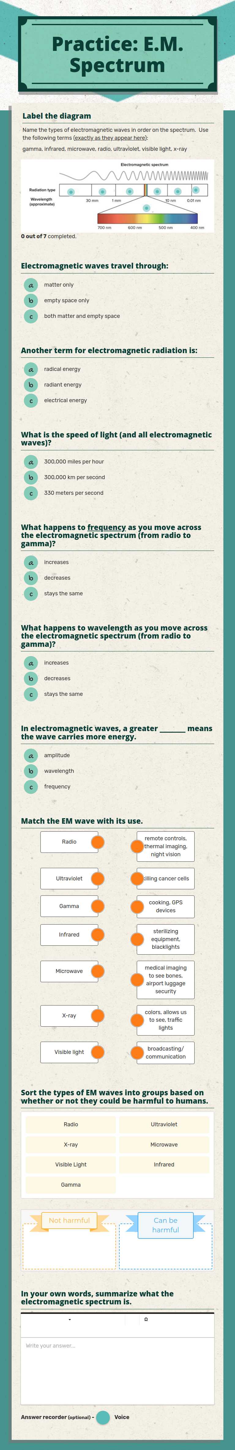 Practice:
E.M. Spectrum worksheet preview image