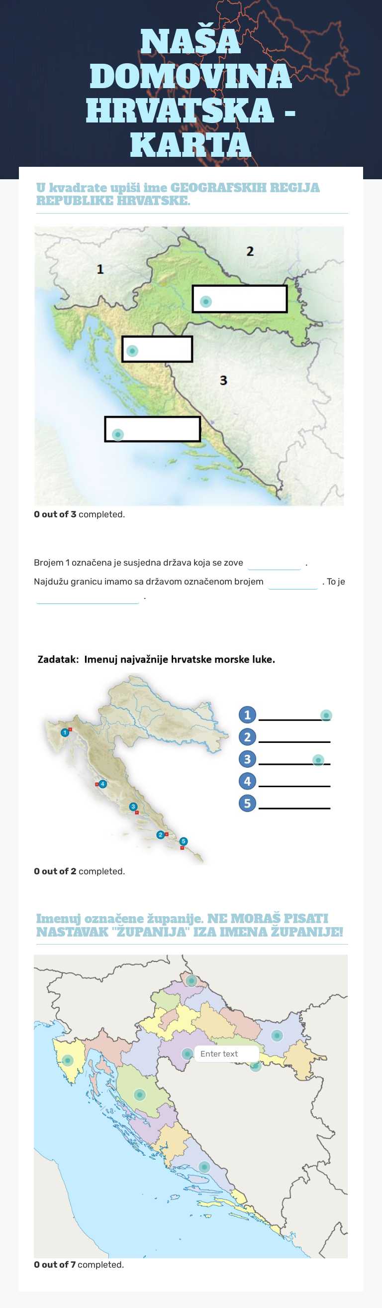 NAŠA DOMOVINA HRVATSKA - KARTA Grade 5 worksheet preview