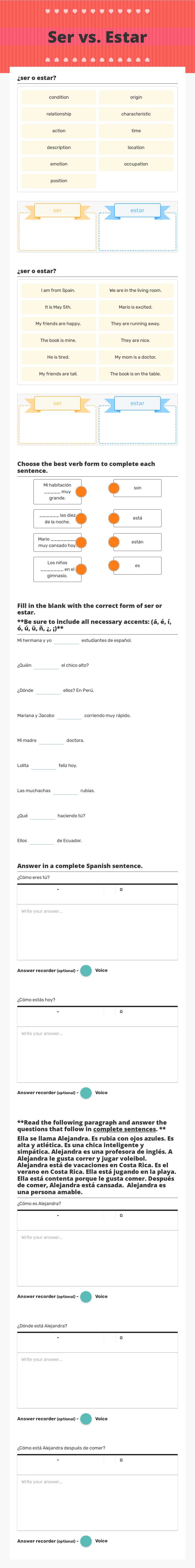Ser  vs. Estar Grade 8 worksheet preview