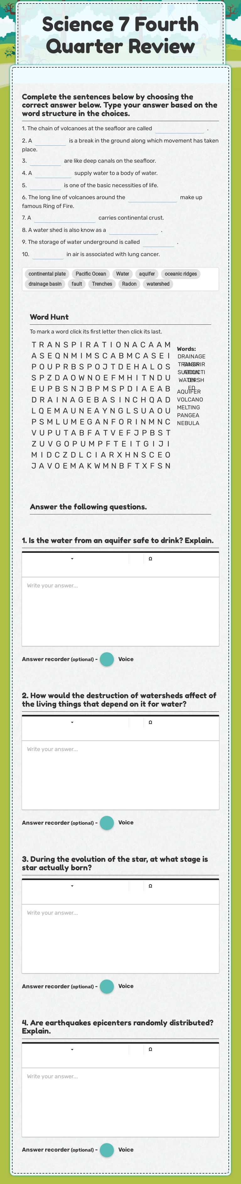 Science 7 Fourth Quarter Review worksheet preview image