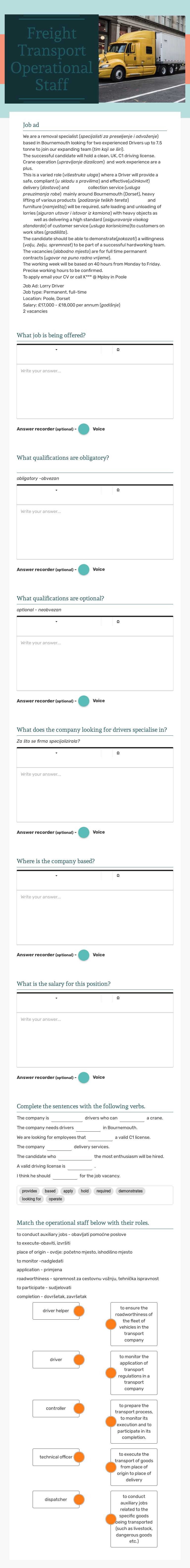 Freight Transport Operational Staff Grade 10 worksheet preview