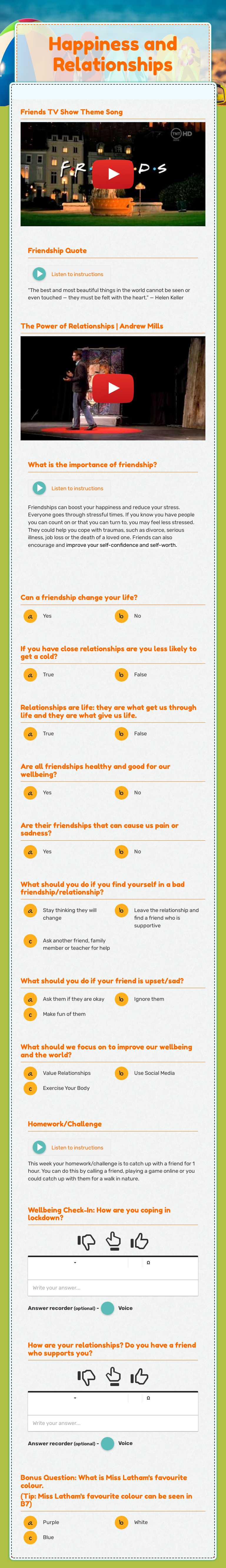 Happiness and Relationships worksheet preview image