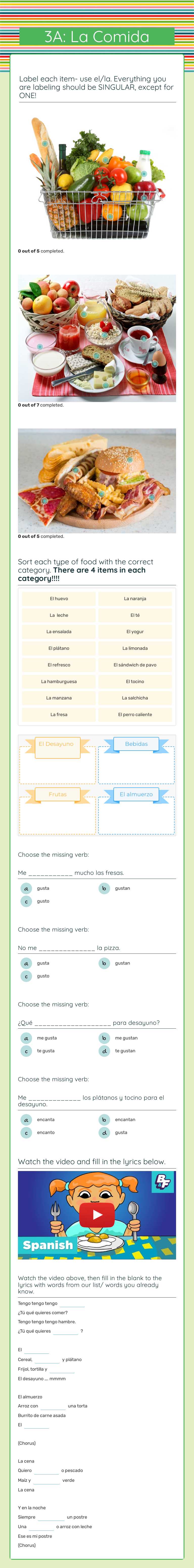 3A: La Comida worksheet preview