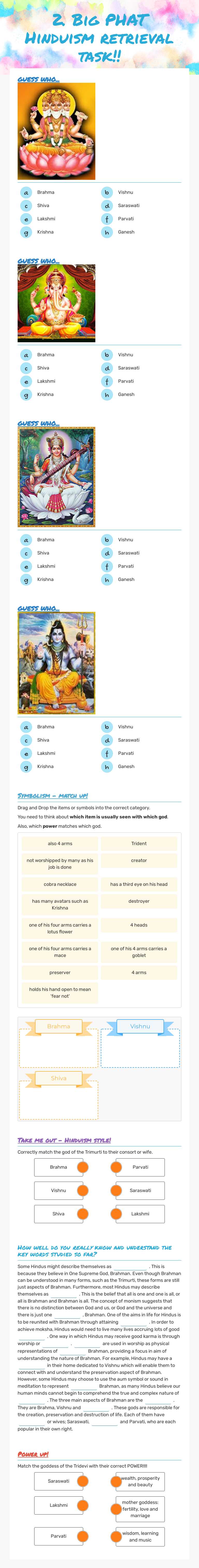 2. Big PHAT Hinduism retrieval task!! Other worksheet preview