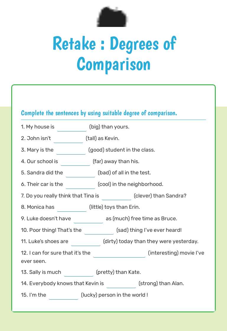 Retake : Degrees of Comparison worksheet preview