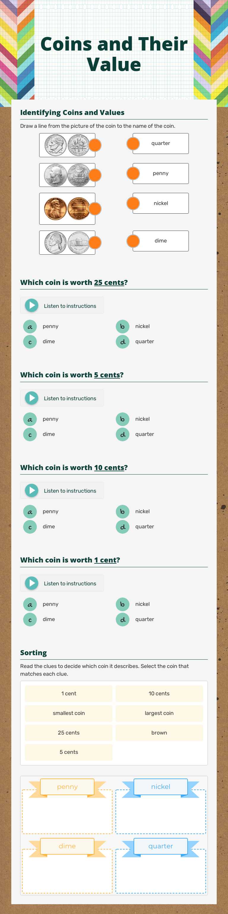Coins and Their Value worksheet preview image