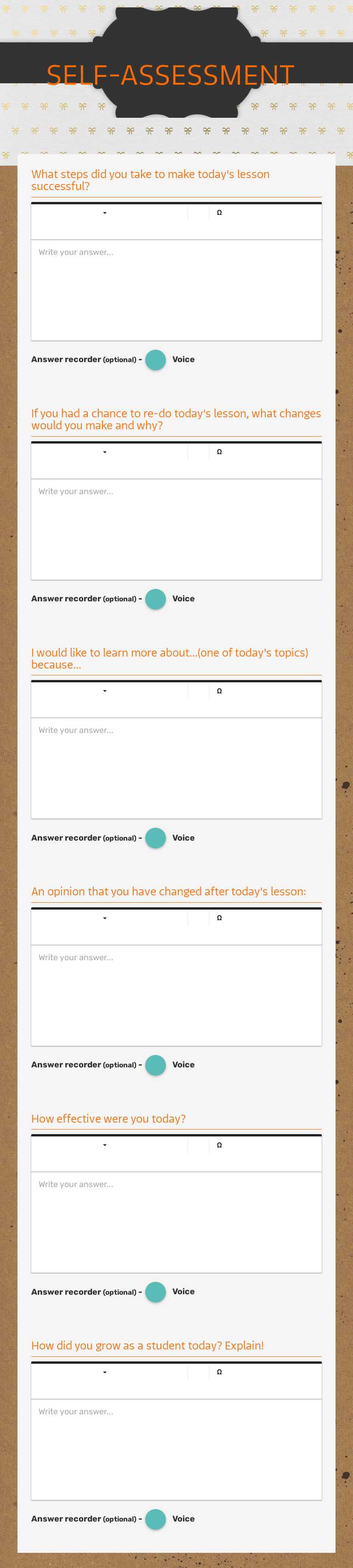 SELF-ASSESSMENT Grade 10 worksheet preview