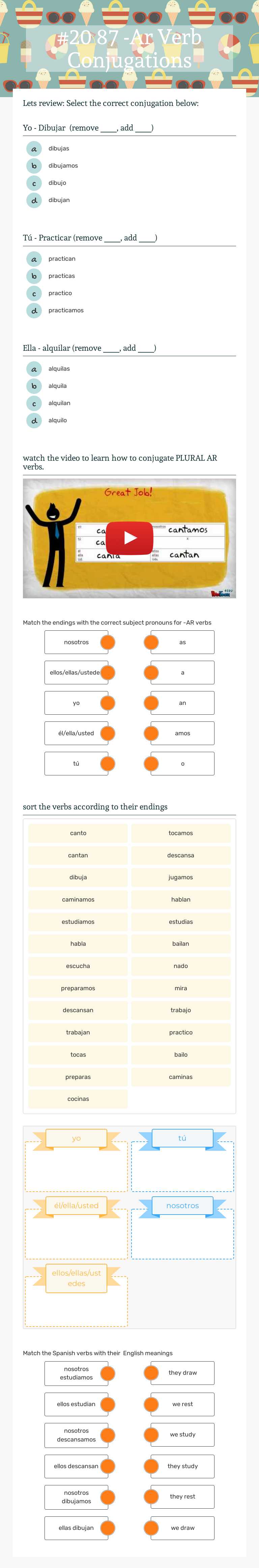 #20 87 -Ar Verb Conjugations worksheet preview image