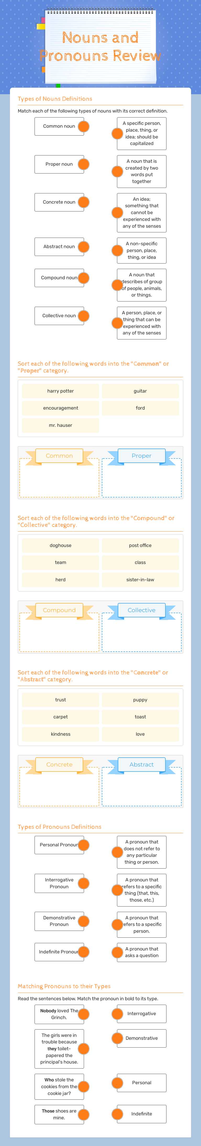 Nouns and Pronouns Review worksheet preview image
