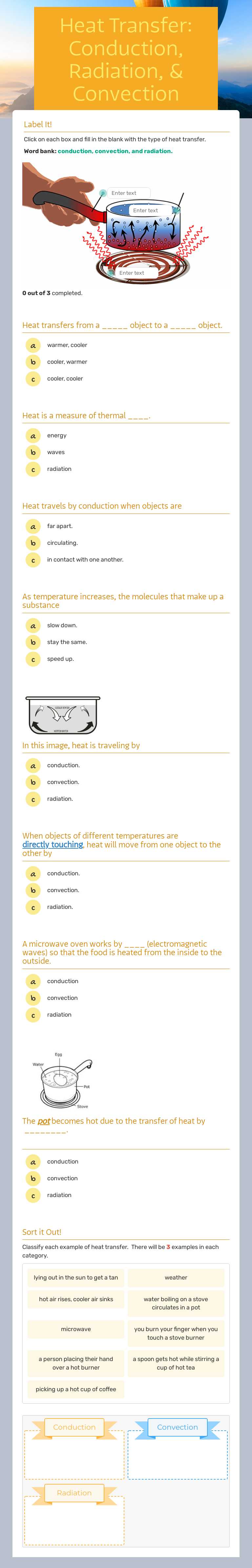 Heat Transfer: Conduction, Radiation, & Convection worksheet preview image