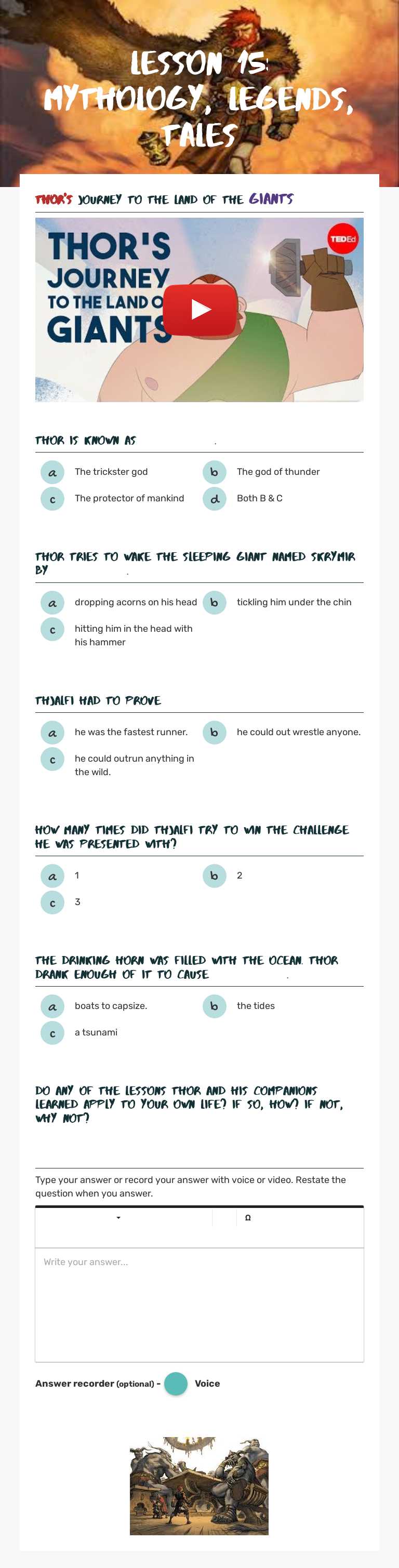 Lesson 15: Mythology, Legends, Tales worksheet preview image