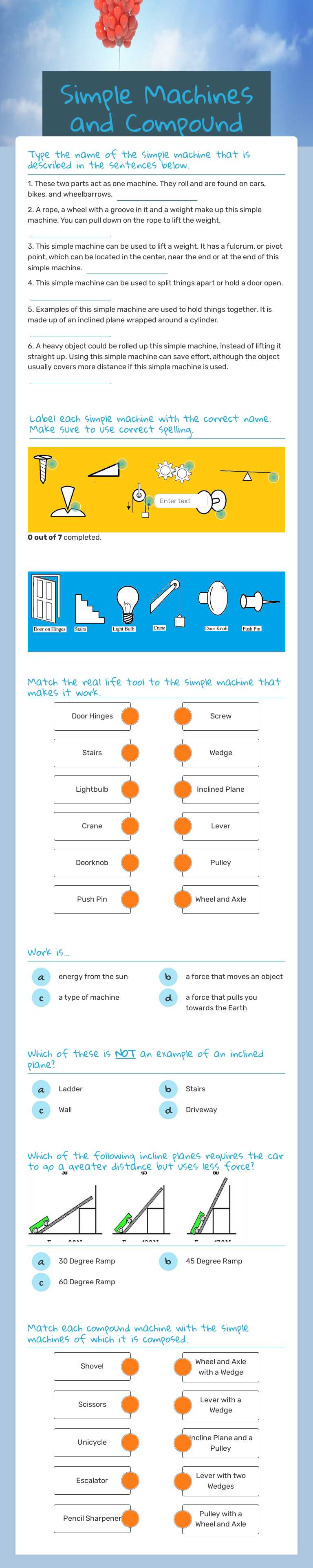 Simple Machines and Compound Machines Grade 3 worksheet preview