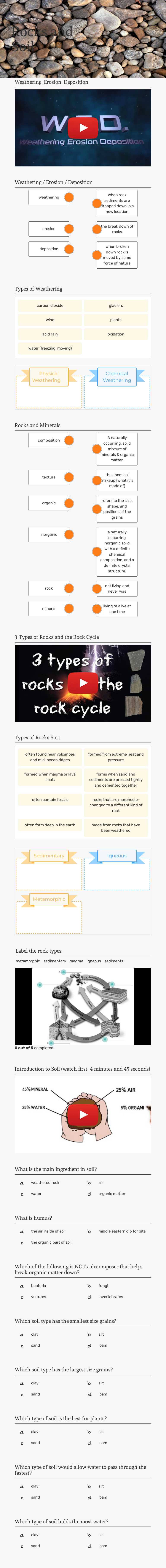Rocks and Soil worksheet preview image