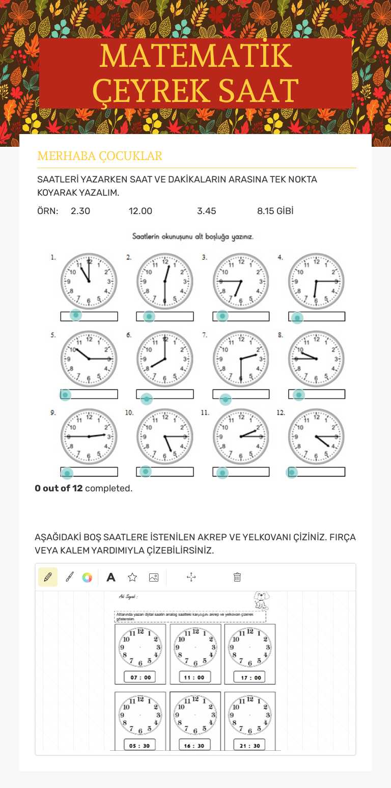 MATEMATİK      
  ÇEYREK SAAT worksheet preview image