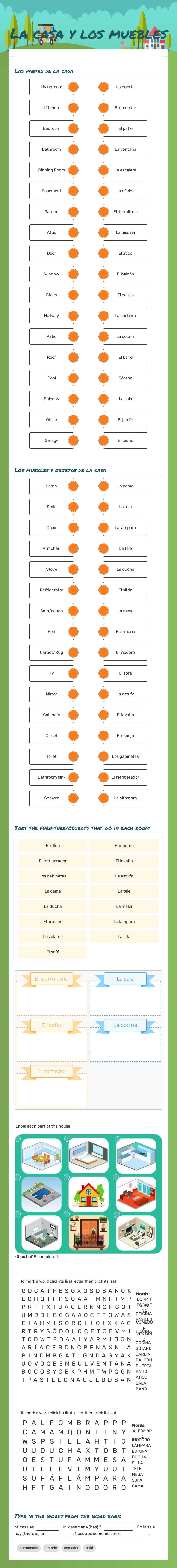 La casa y los muebles Grade 6 worksheet preview