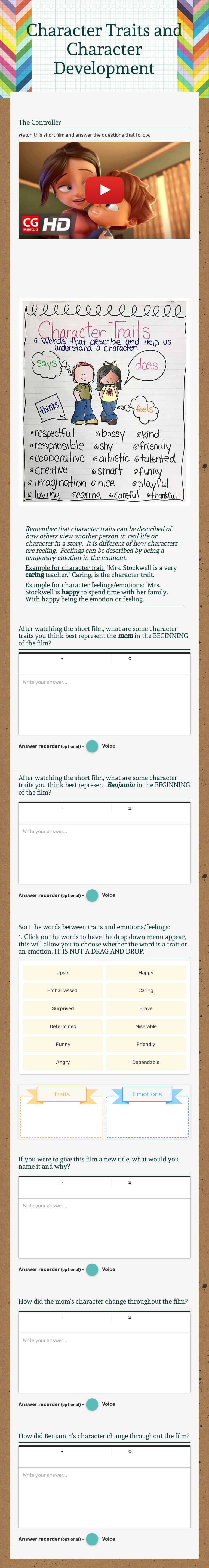 Character Traits and Character Development worksheet preview image