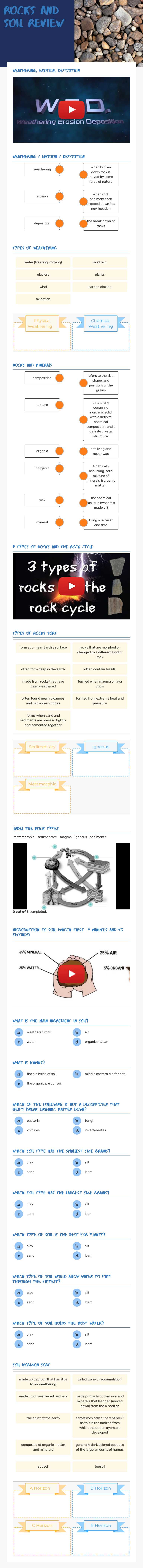 Rocks and Soil Review worksheet preview image