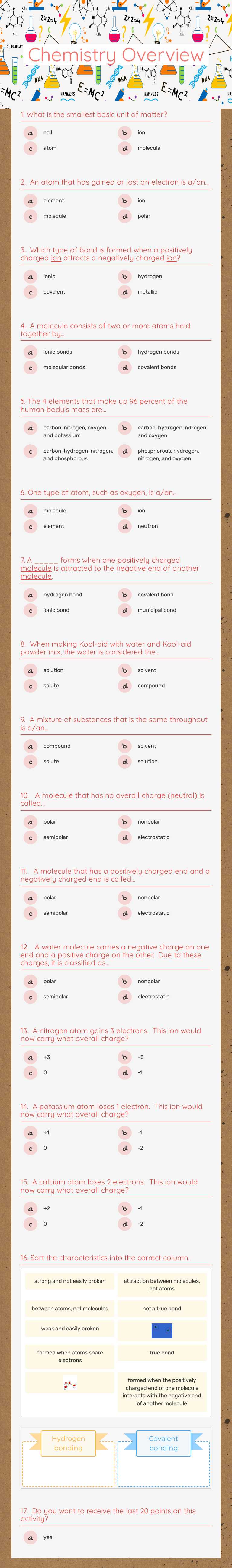 Chemistry Overview worksheet preview image