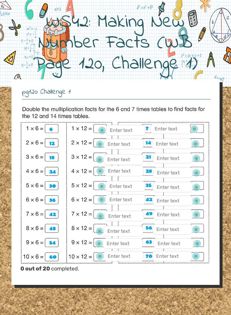 WS42: Making New Number Facts (WB Page 120, Challenge 1) worksheet preview image