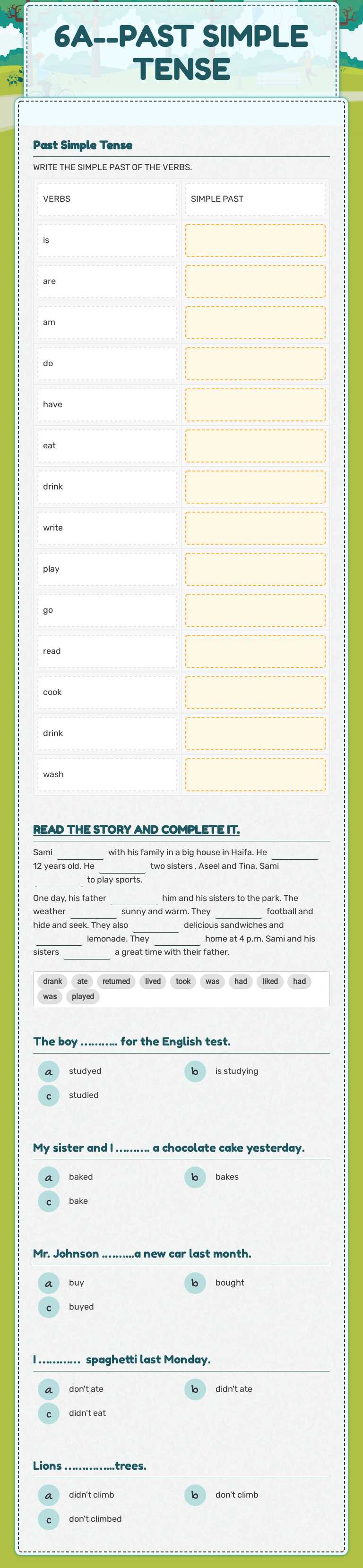 6A--PAST SIMPLE TENSE Grade 5 worksheet preview
