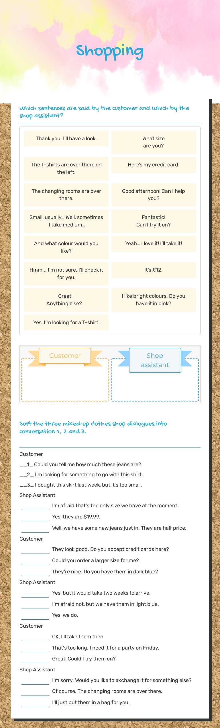Shopping worksheet preview image