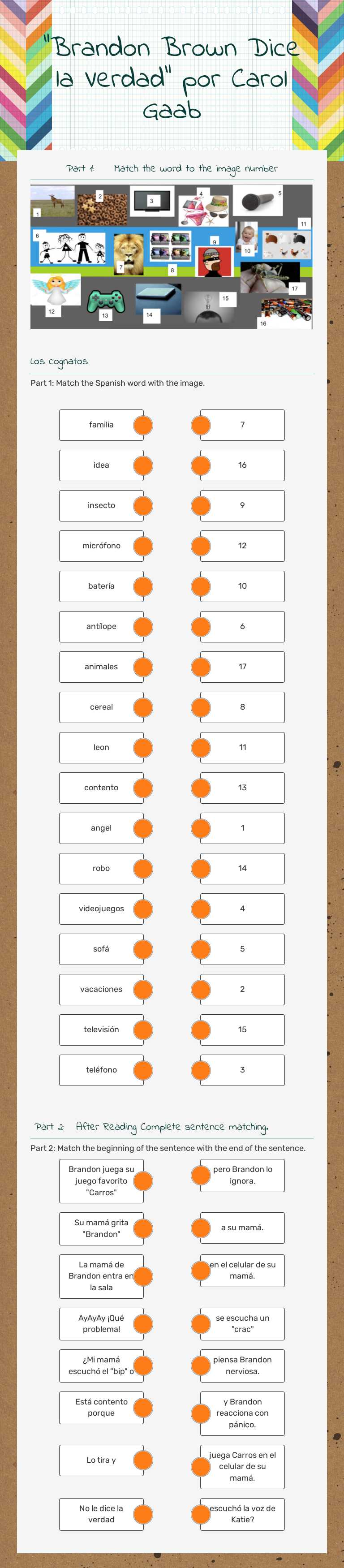 "Brandon Brown Dice la Verdad" por Carol Gaab worksheet preview image