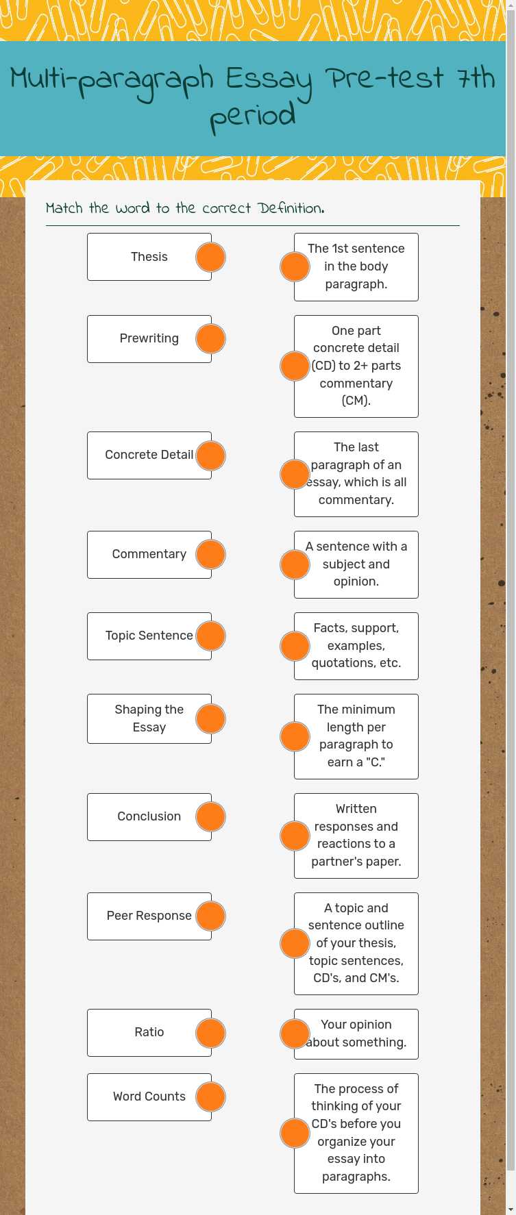 Multi-paragraph Essay Pre-test
7th period worksheet preview image