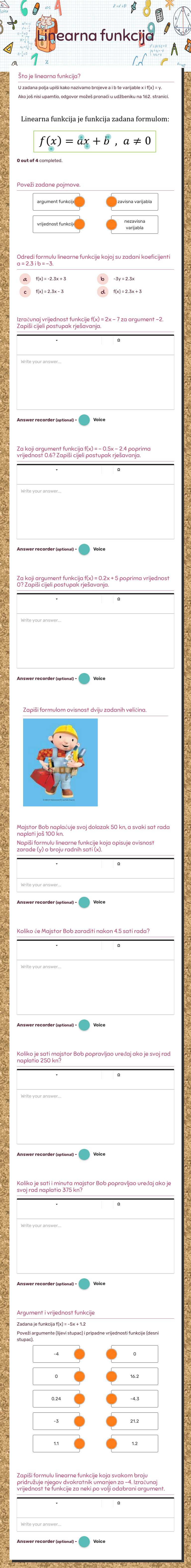 Linearna funkcija worksheet preview image