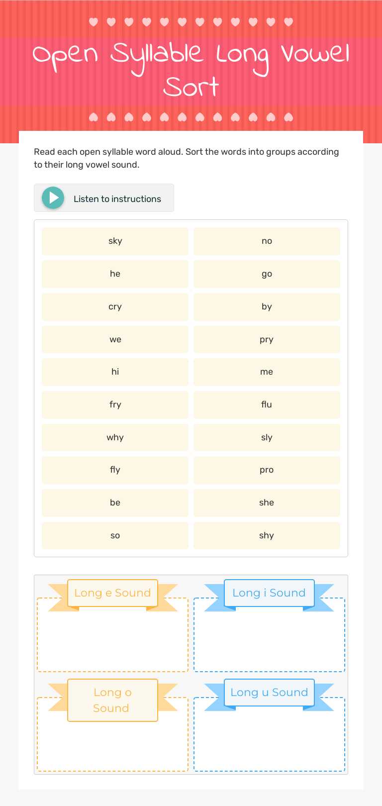 Open Syllable Long Vowel Sort worksheet preview image