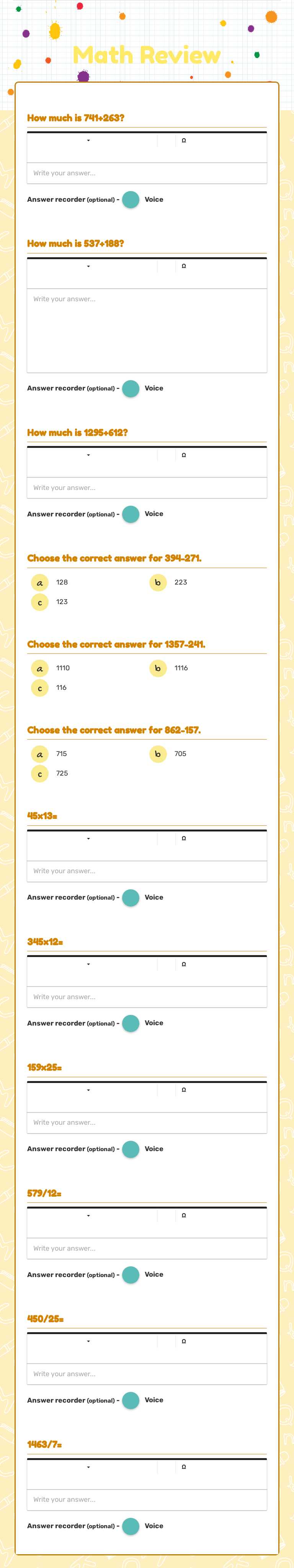 Math Review worksheet preview image
